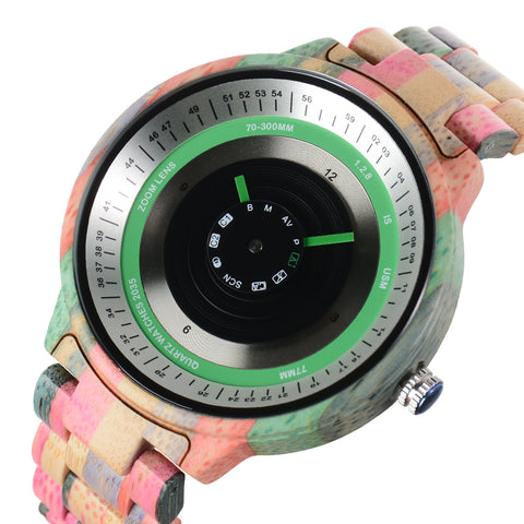 Large dial creative quartz movement wooden watch