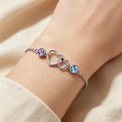 Mother&Daughter Connected By Heart Double Birthstones Bracelet