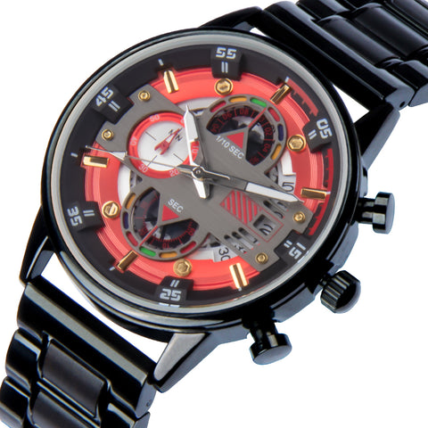 large dial multifunctional quartz steel wooden watch