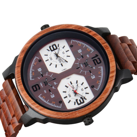 Wristwatches Quartz Luminous Watch Men Wooden Large Dial Dual Time Zones Wristwatch Casual Fashion