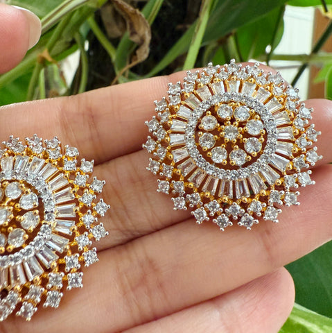 Floral Sphere American Diamond Pendant with Earrings & Chain