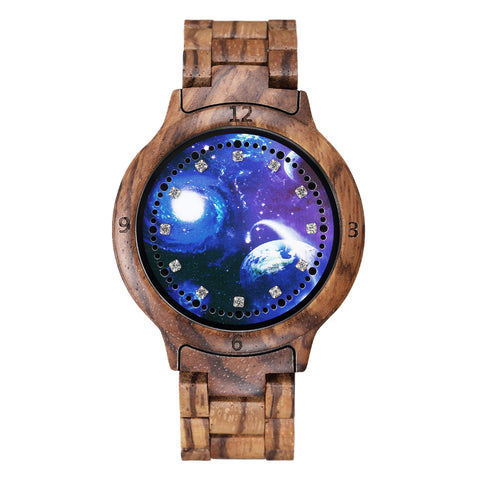 Natural Wooden LED Watch Diamond Display Wooden Strap Watch Fashion Men Watch