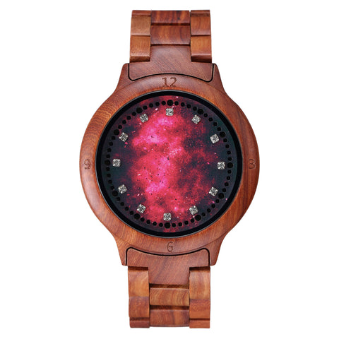 Natural Wooden LED Watch Diamond Display Wooden Strap Watch Fashion Men Watch