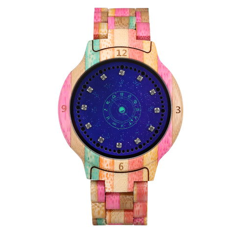 Natural Wooden LED Watch Diamond Display Wooden Strap Watch Fashion Men Watch