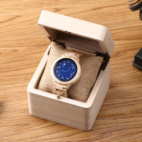 Natural Wooden LED Watch Diamond Display Wooden Strap Watch Fashion Men Watch