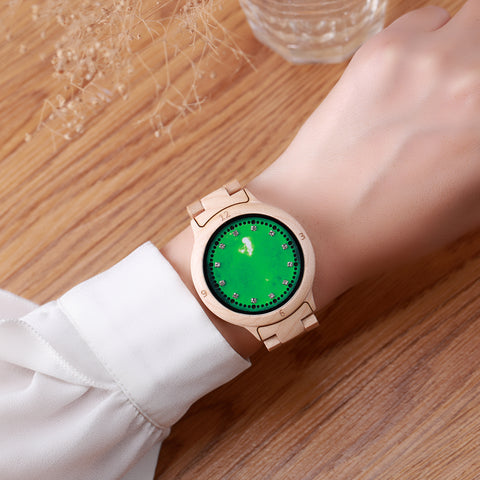 Natural Wooden LED Watch Diamond Display Wooden Strap Watch Fashion Men Watch