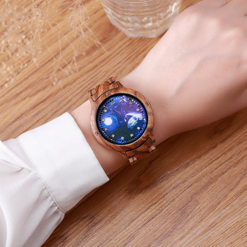 Natural Wooden LED Watch Diamond Display Wooden Strap Watch Fashion Men Watch