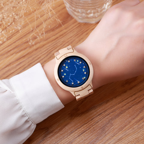 Natural Wooden LED Watch Diamond Display Wooden Strap Watch Fashion Men Watch