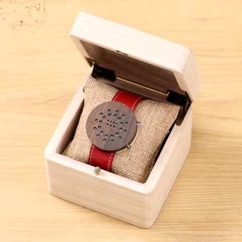 Creative Nature Wood LED Lights Electronic Wooden Watch for Men Leather Strap