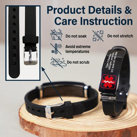 Personalized Black Silicone Bracelet with Red Medical Symbol, Unique Gift for Mom & Dad