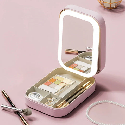 Illuminate Your Beauty Routine with the LED Mirror Makeup Storage Box - The Ultimate Portable Travel Makeup Case!