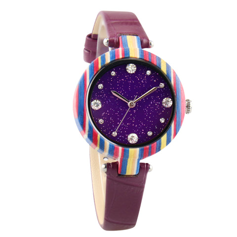 High quality christmas trending Japan hot selling natural Wooden rainbow color quartz watch