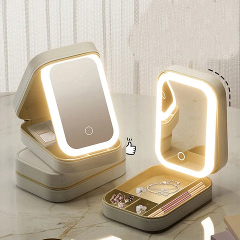 Illuminate Your Beauty Routine with the LED Mirror Makeup Storage Box - The Ultimate Portable Travel Makeup Case!
