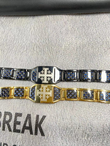 Charcoal fiber Jerusalem cross energy bracelet