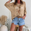 Women's Bohemian-Inspired Beige Crochet Top with V-Neck