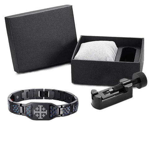 Charcoal fiber Jerusalem cross energy bracelet