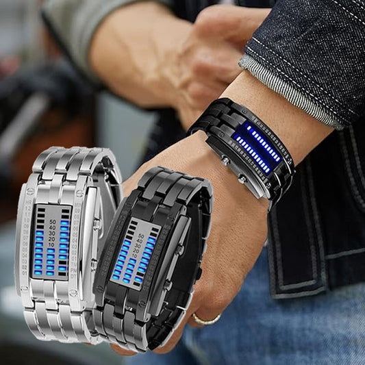 🏆50% OFF NOW! ⏳ Binary LED Watch – Stainless steel, blue light, sporty & water-resistant – modern style ⚡