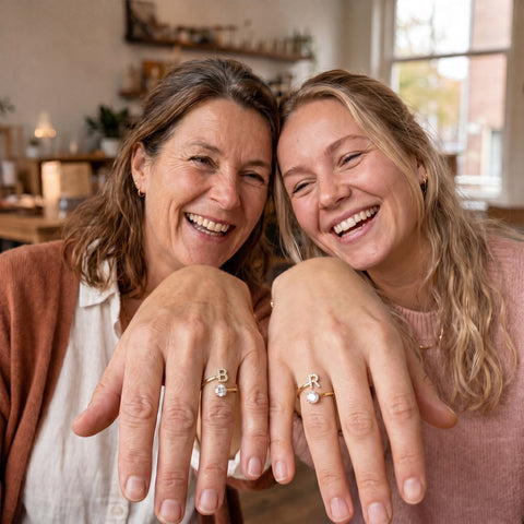 Handgemaakte Initiaal en steen ring