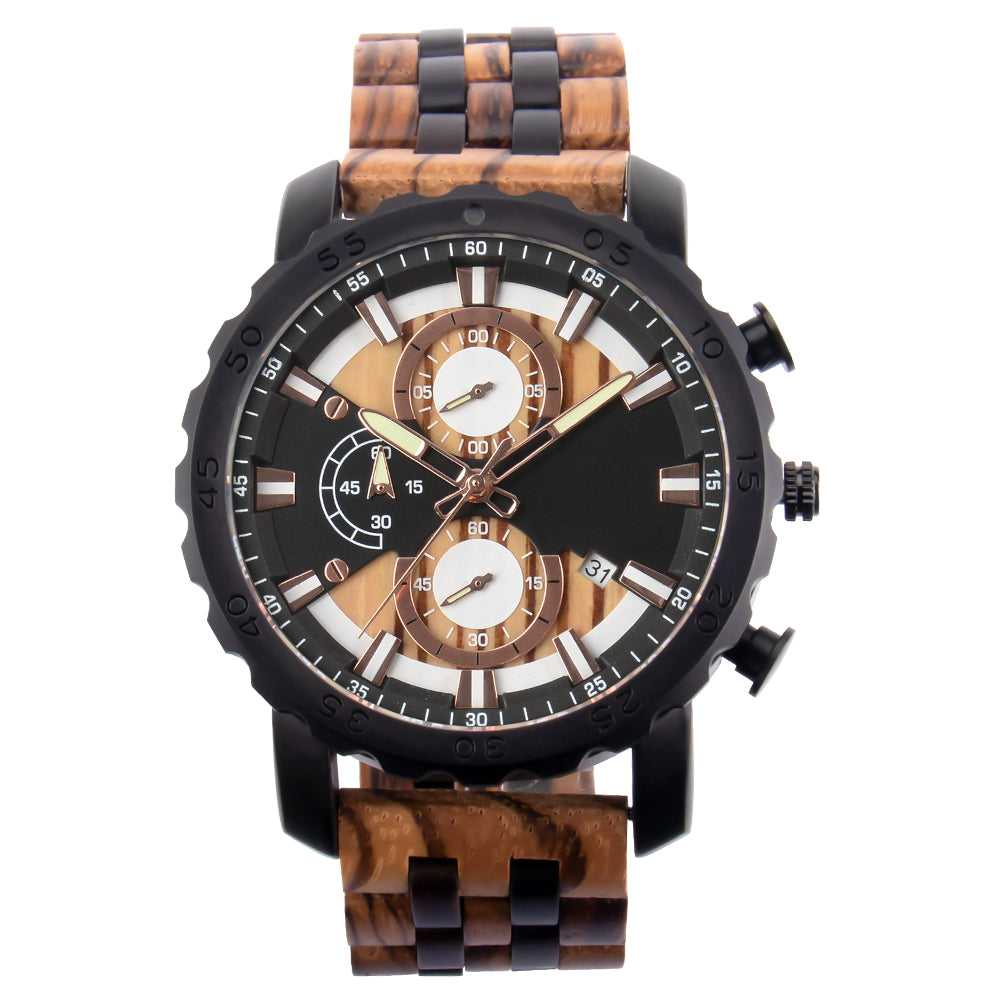 Mens Watches Wooden Watches for Men, Quartz Chronograph Wrist Watch, Handmade Natural Wood Wristband Lightweight