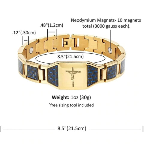 Men's Jesus cross magnetic carbon fiber titanium bracelet