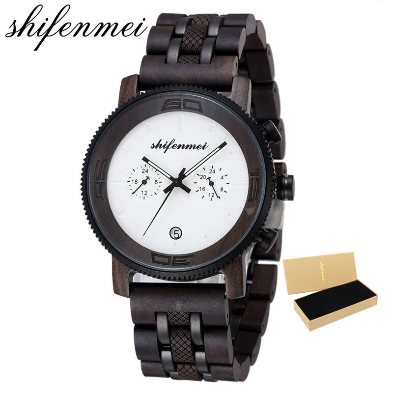 Shifenmei S5593 Dual-Time Men's Wooden Watch