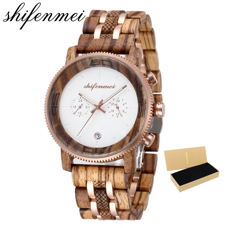 Shifenmei S5593 Dual-Time Men's Wooden Watch