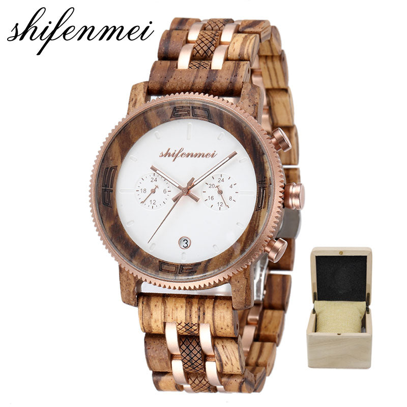 Shifenmei S5593 Dual-Time Men's Wooden Watch