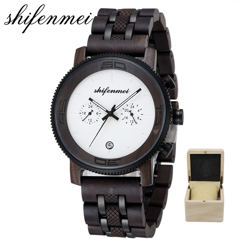 Shifenmei S5593 Dual-Time Men's Wooden Watch