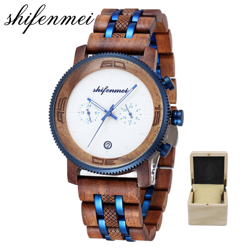 Shifenmei S5593 Dual-Time Men's Wooden Watch
